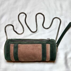 WORTH New York Deep Grey and Maple Suede Edie Wristlet with Chain Strap